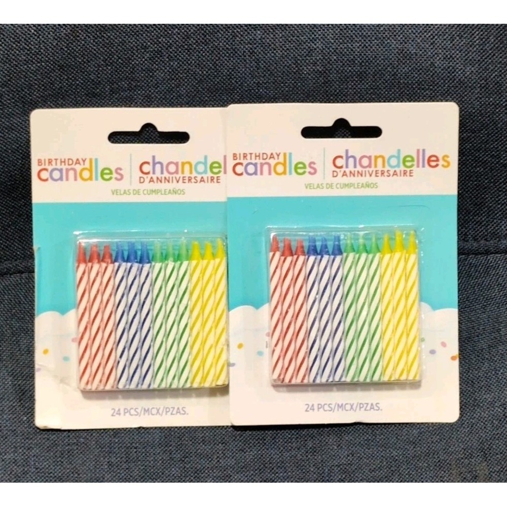 24 Pack Colored Happy Birthday Candles Cake Party Decorations ~ Set of 2